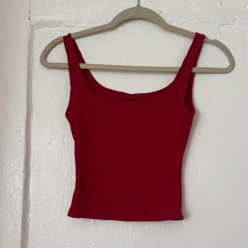 Reformation Red Ribbed Scoop Tank